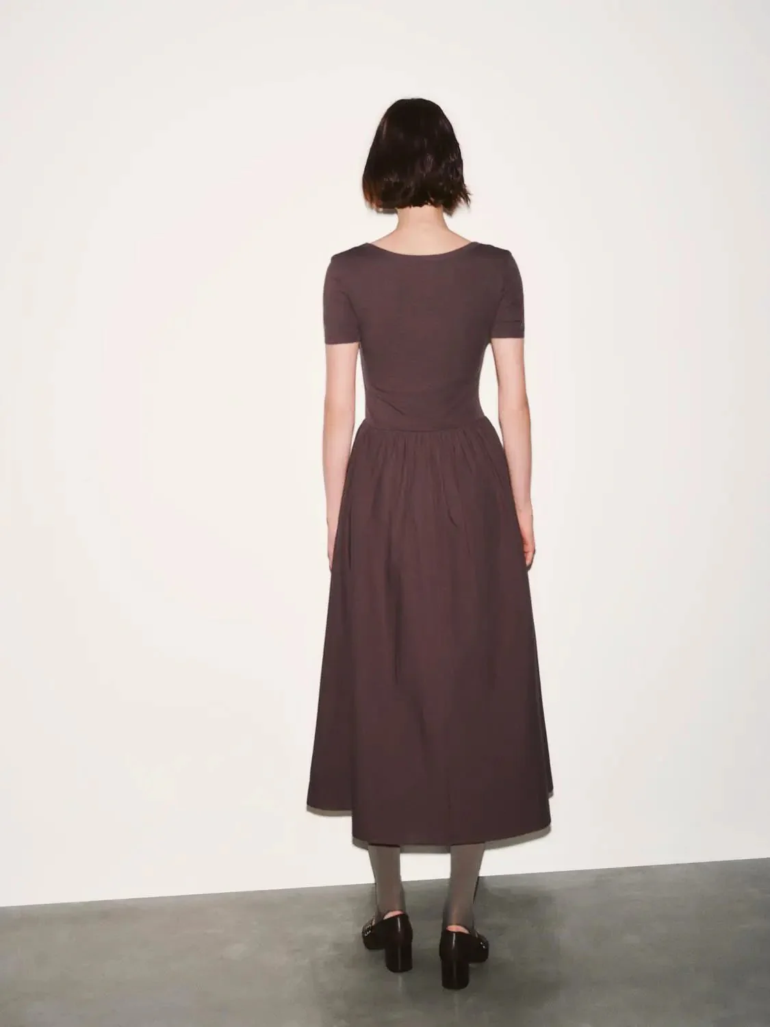Cotton Lyocell Knit Square Neck A Line Midi Dresses