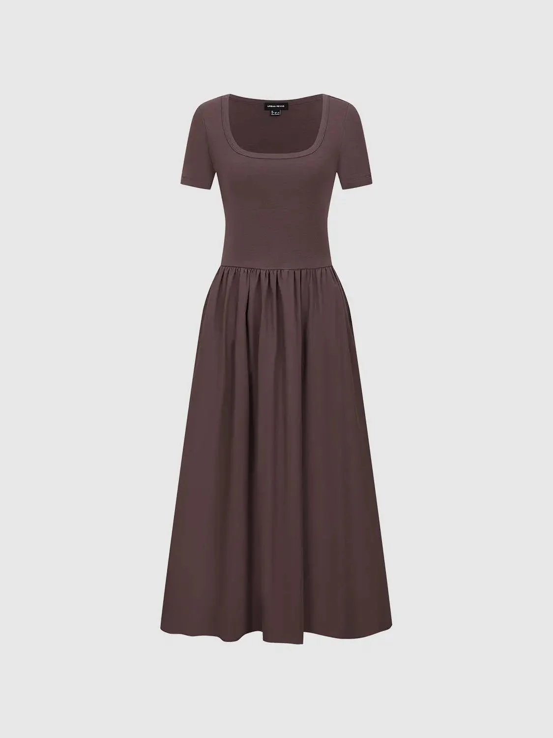 Cotton Lyocell Knit Square Neck A Line Midi Dresses