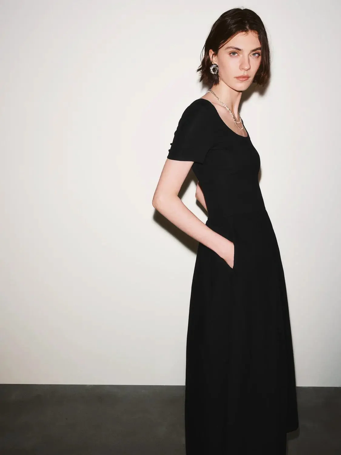 Cotton Lyocell Knit Square Neck A Line Midi Dresses