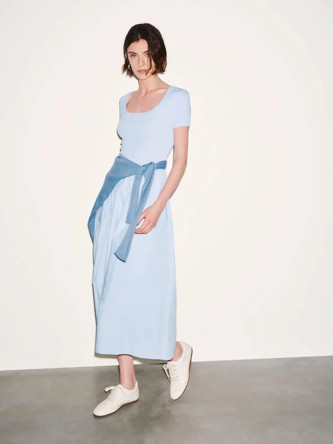 Cotton Lyocell Knit Square Neck A Line Midi Dresses