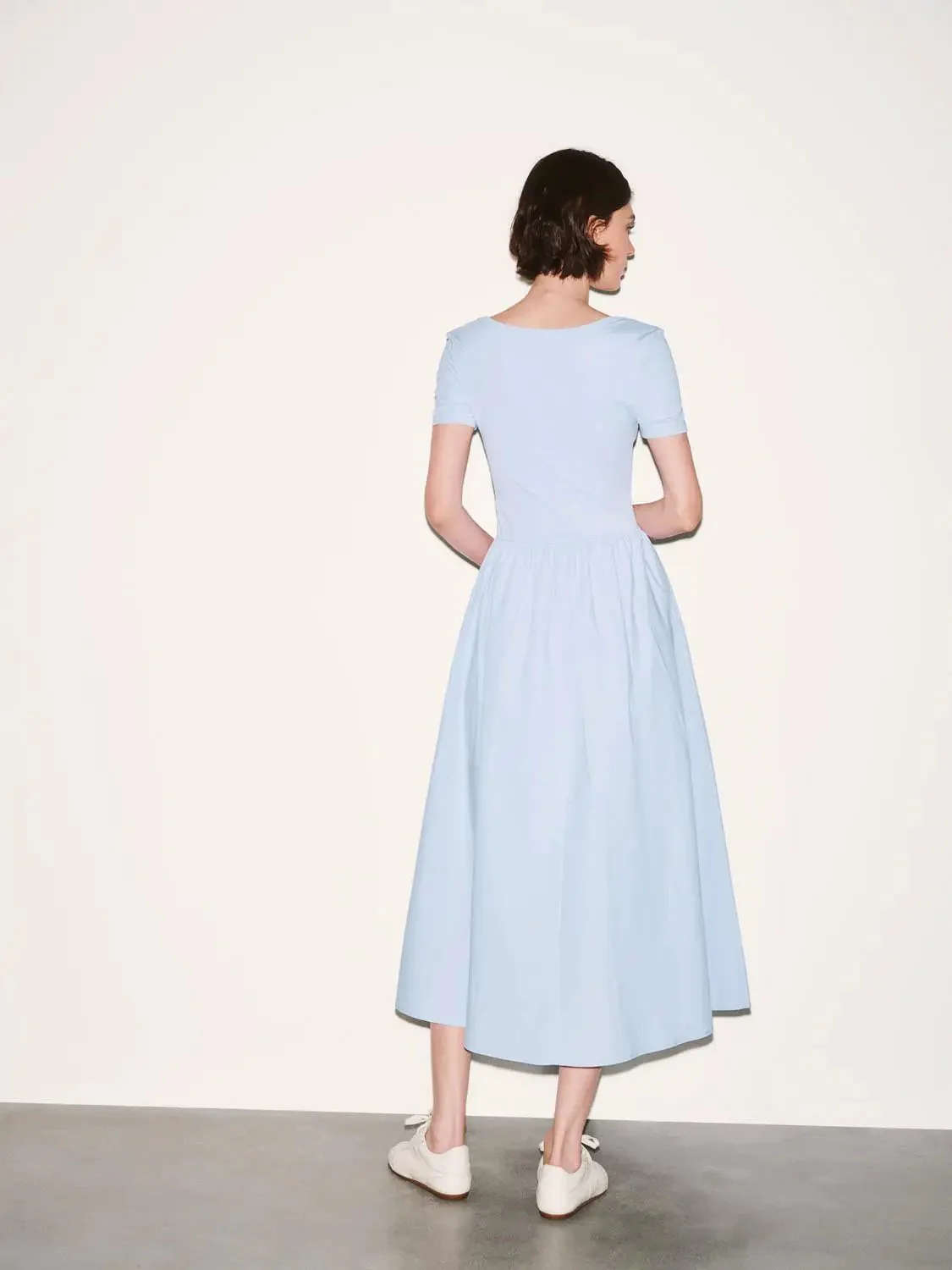 Cotton Lyocell Knit Square Neck A Line Midi Dresses