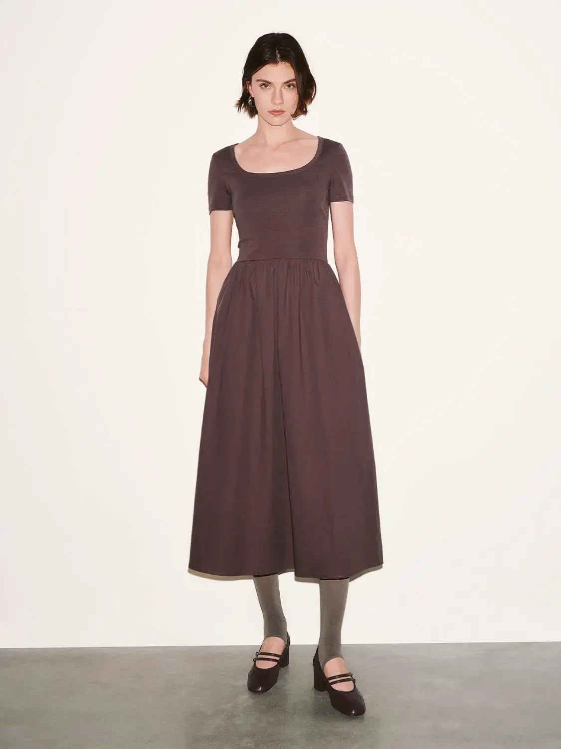 Cotton Lyocell Knit Square Neck A Line Midi Dresses