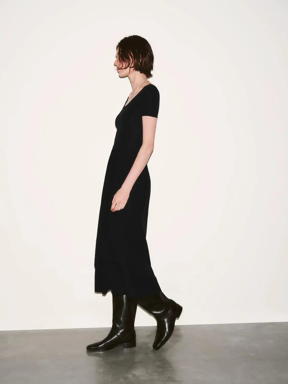 Cotton Lyocell Knit Square Neck A Line Midi Dresses