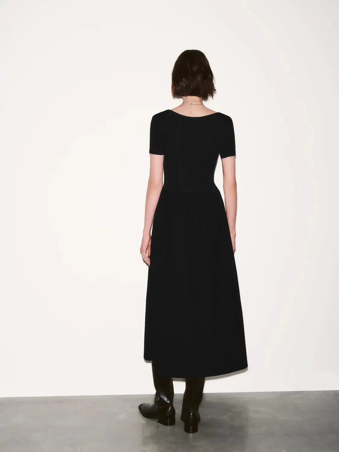 Cotton Lyocell Knit Square Neck A Line Midi Dresses