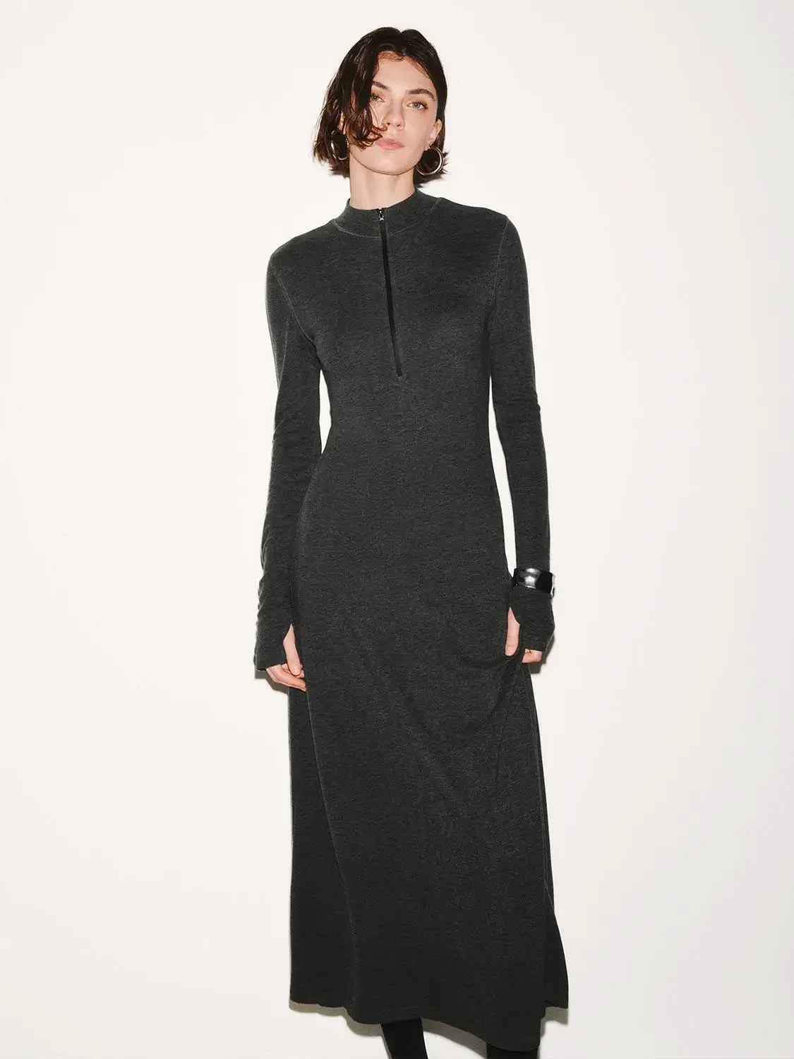 12793-mock-neck-half-zip-knit-a-line-maxi-dresses-1.webp Mock Neck Half Zip Knit A Line Maxi Dresses
