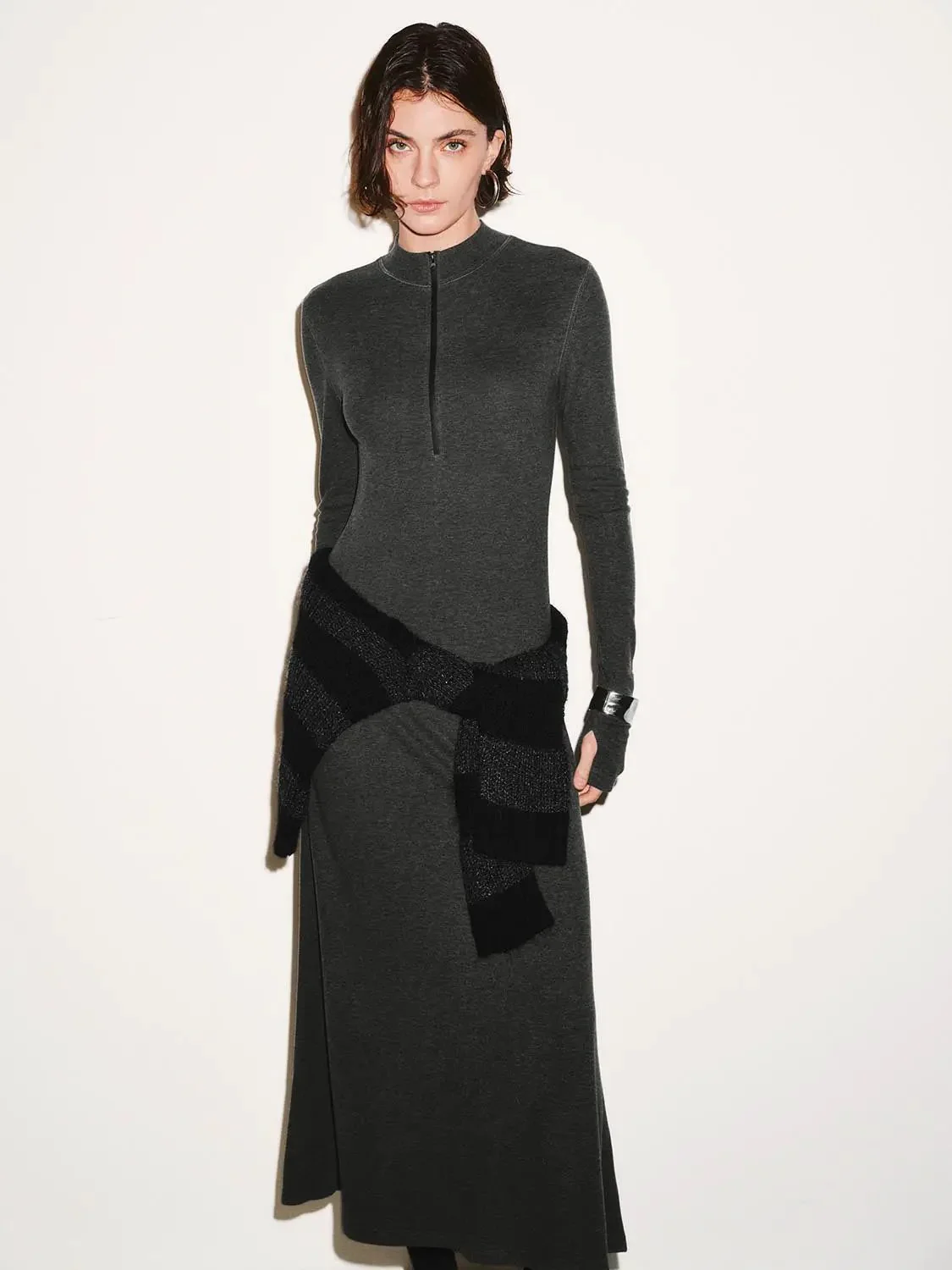 12793-mock-neck-half-zip-knit-a-line-maxi-dresses-4.webp Mock Neck Half Zip Knit A Line Maxi Dresses