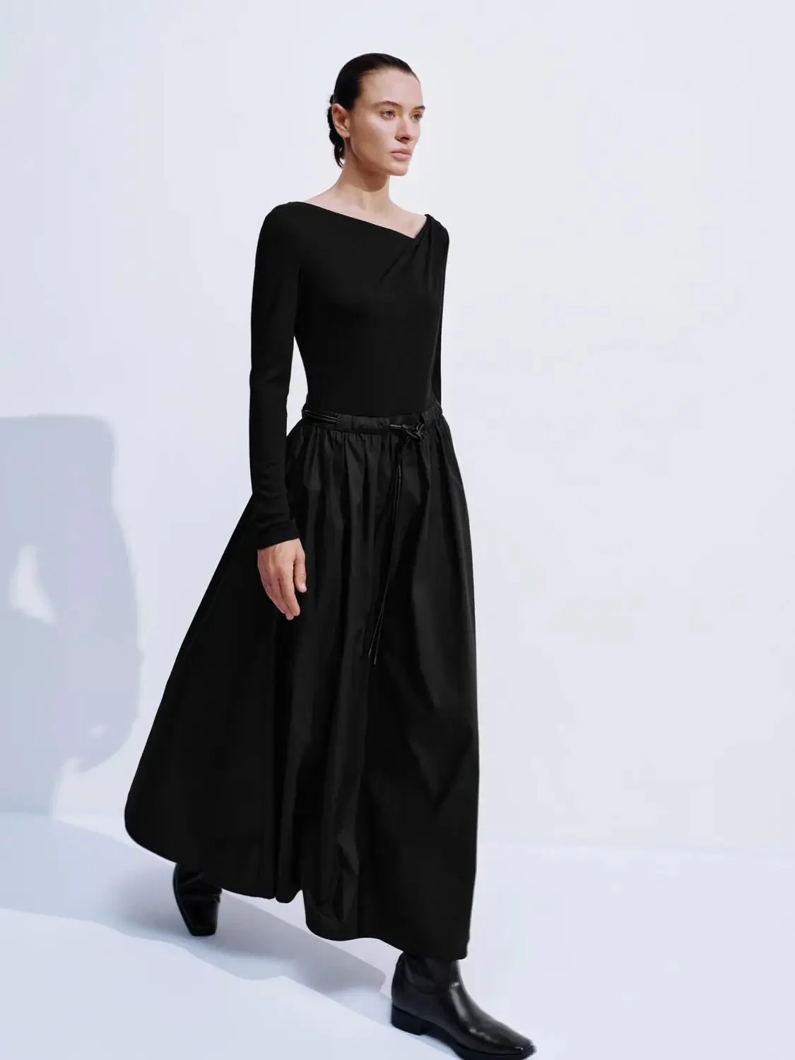12799-draped-belted-long-sleeve-cowl-neck-cotton-midi-dress-2.webp Draped Belted Long Sleeve Cowl Neck Cotton Midi Dress