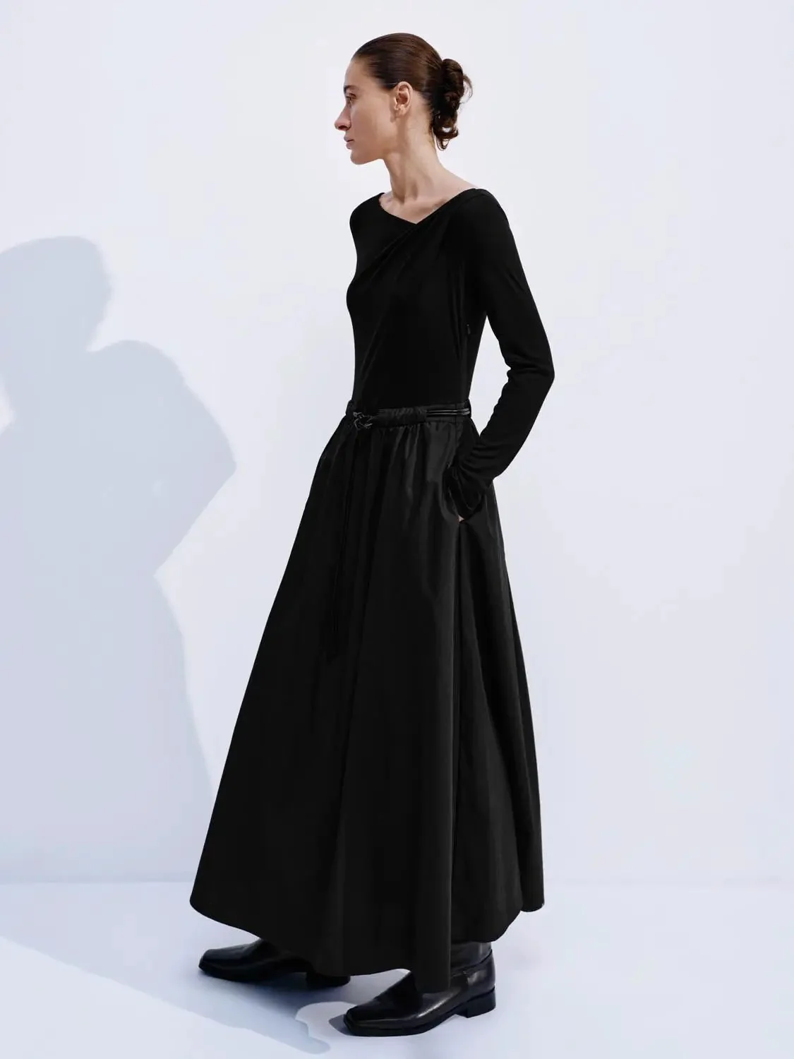 12799-draped-belted-long-sleeve-cowl-neck-cotton-midi-dress-4.webp Draped Belted Long Sleeve Cowl Neck Cotton Midi Dress