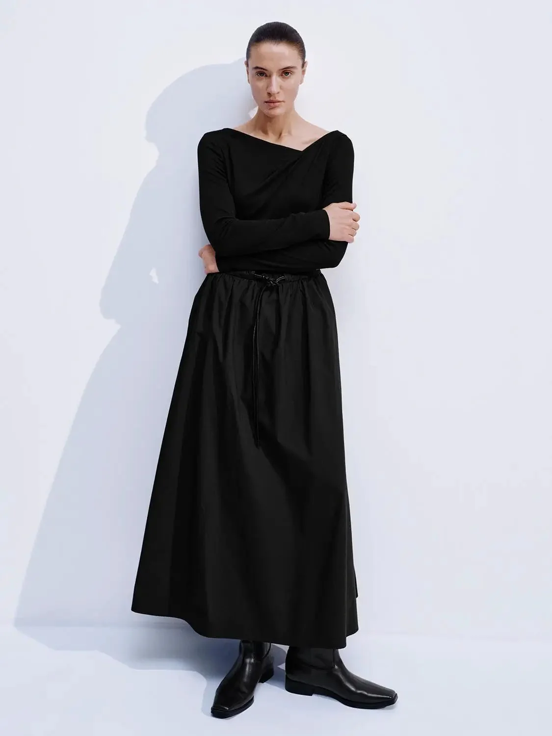 12799-draped-belted-long-sleeve-cowl-neck-cotton-midi-dress-9.webp Draped Belted Long Sleeve Cowl Neck Cotton Midi Dress