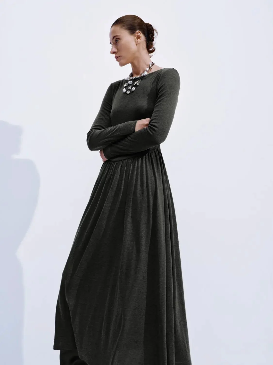 Elegant Ruched Long Sleeve Midi Evening Dresses