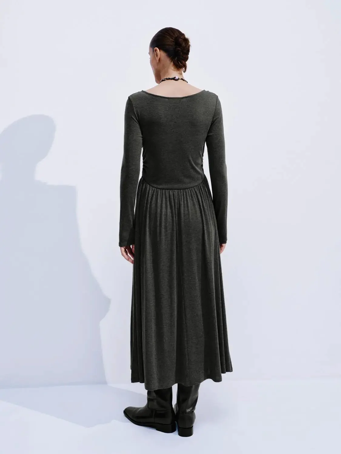 Elegant Ruched Long Sleeve Midi Evening Dresses