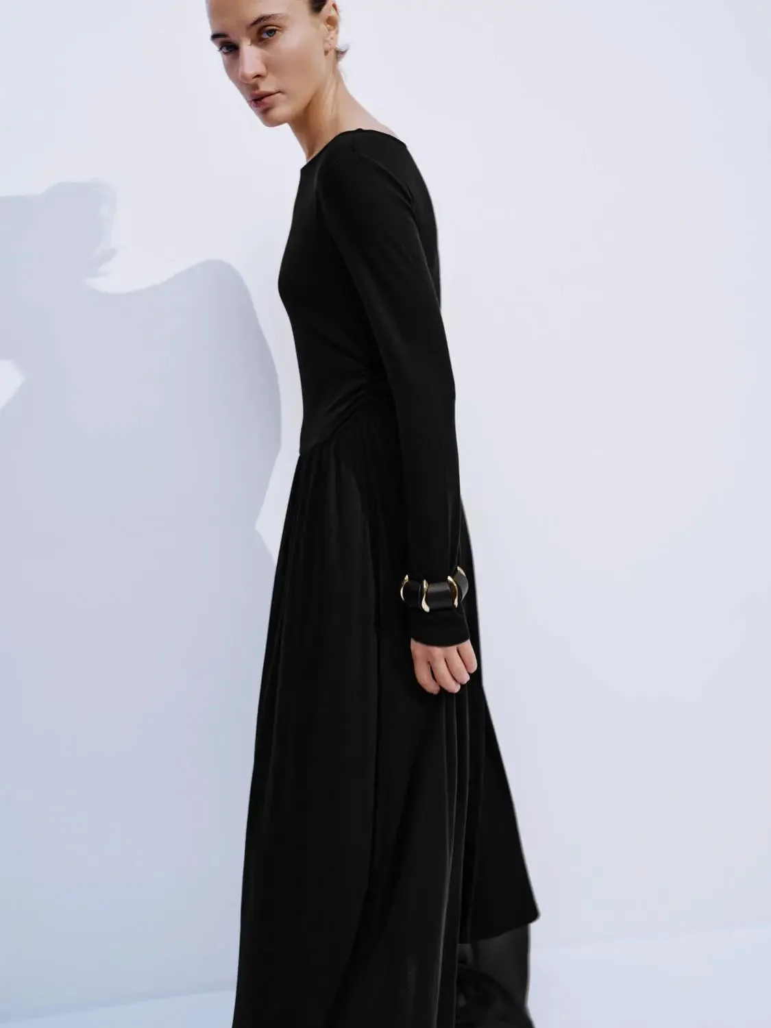Elegant Ruched Long Sleeve Midi Evening Dresses
