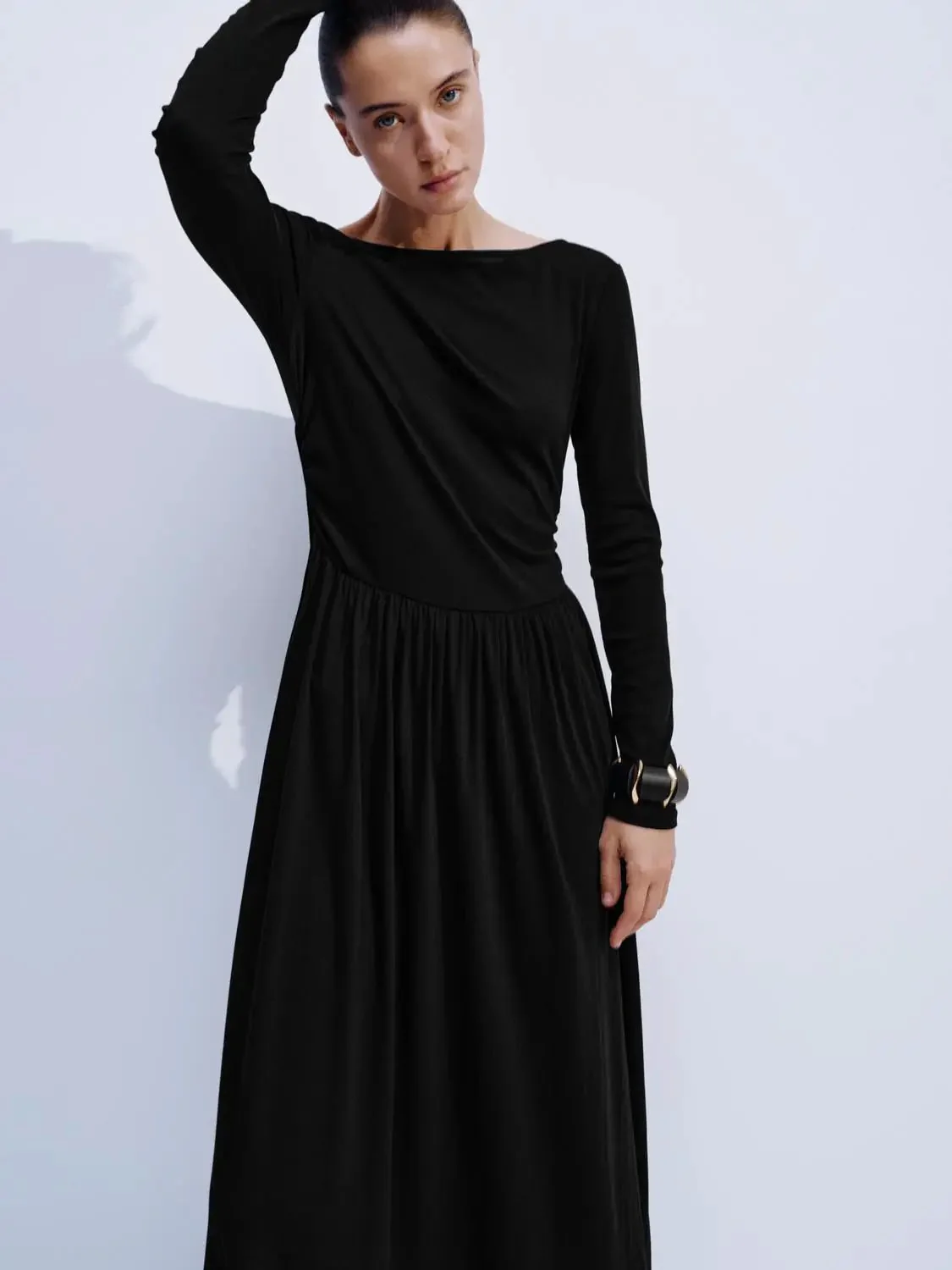 Elegant Ruched Long Sleeve Midi Evening Dresses