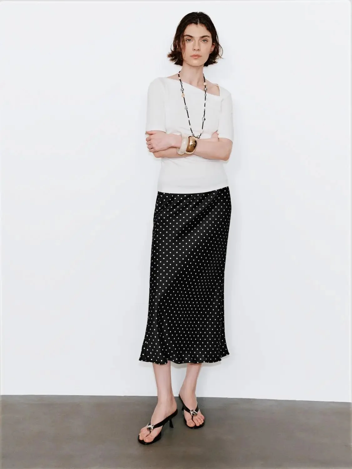 1281-beige-polka-dot-fishtail-satin-midi-skirt-23.webp Beige Polka Dot Fishtail Satin Midi Skirt
