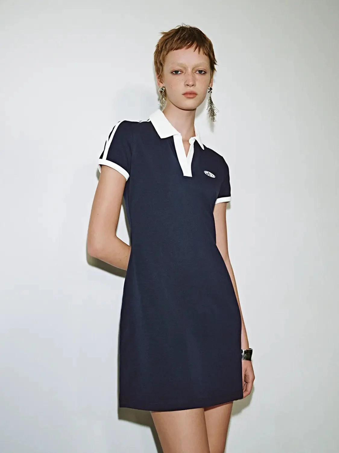 Polo Cotton Blend Collared A Line Silhouette Dress
