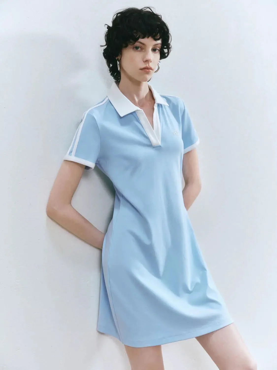 Polo Cotton Blend Collared A Line Silhouette Dress