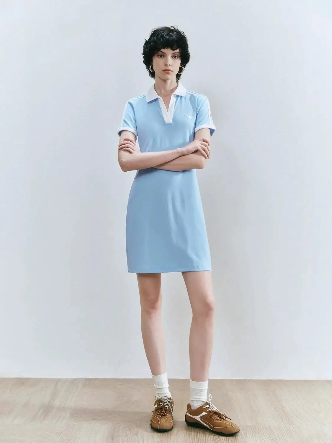 Polo Cotton Blend Collared A Line Silhouette Dress