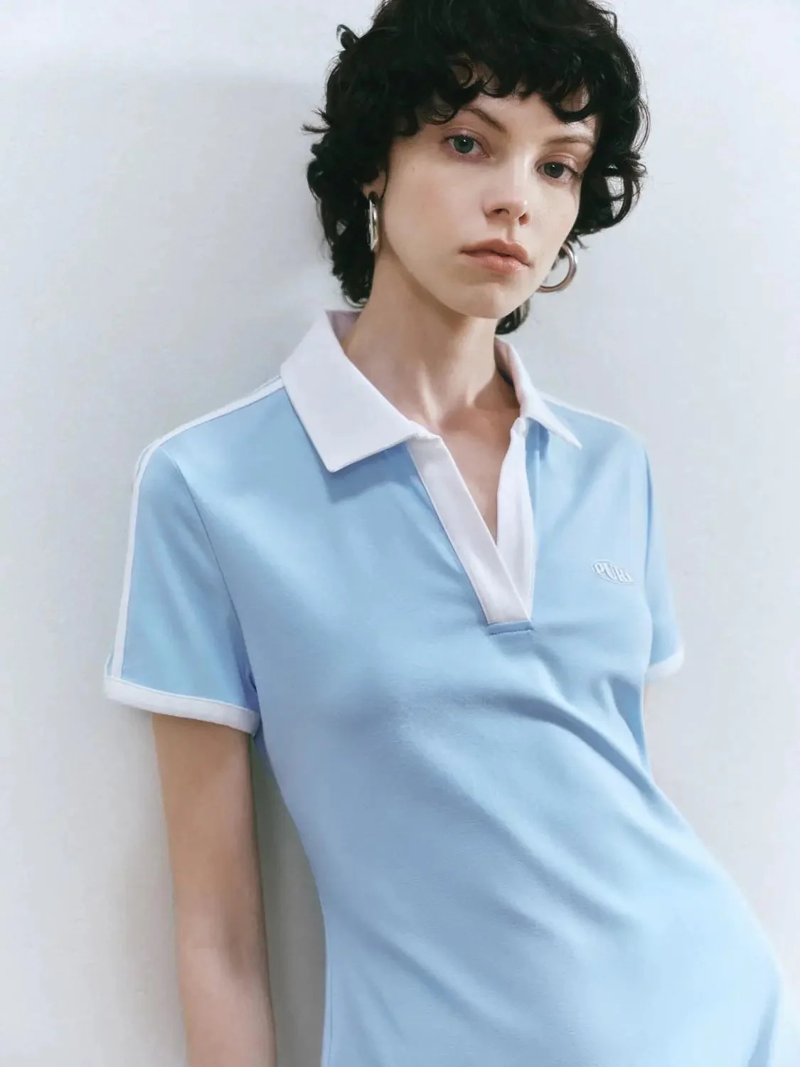 Polo Cotton Blend Collared A Line Silhouette Dress