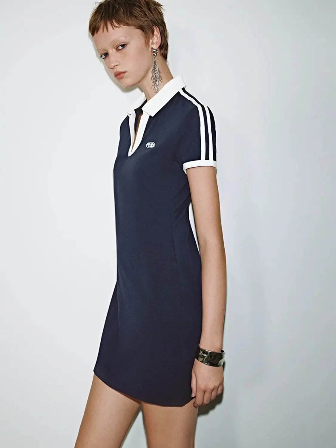 Polo Cotton Blend Collared A Line Silhouette Dress