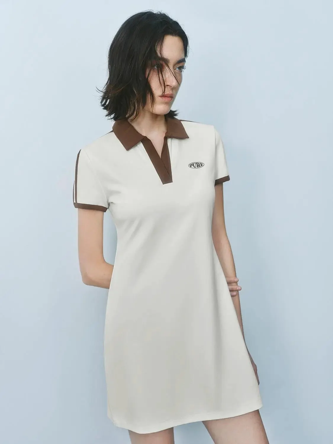 Polo Cotton Blend Collared A Line Silhouette Dress