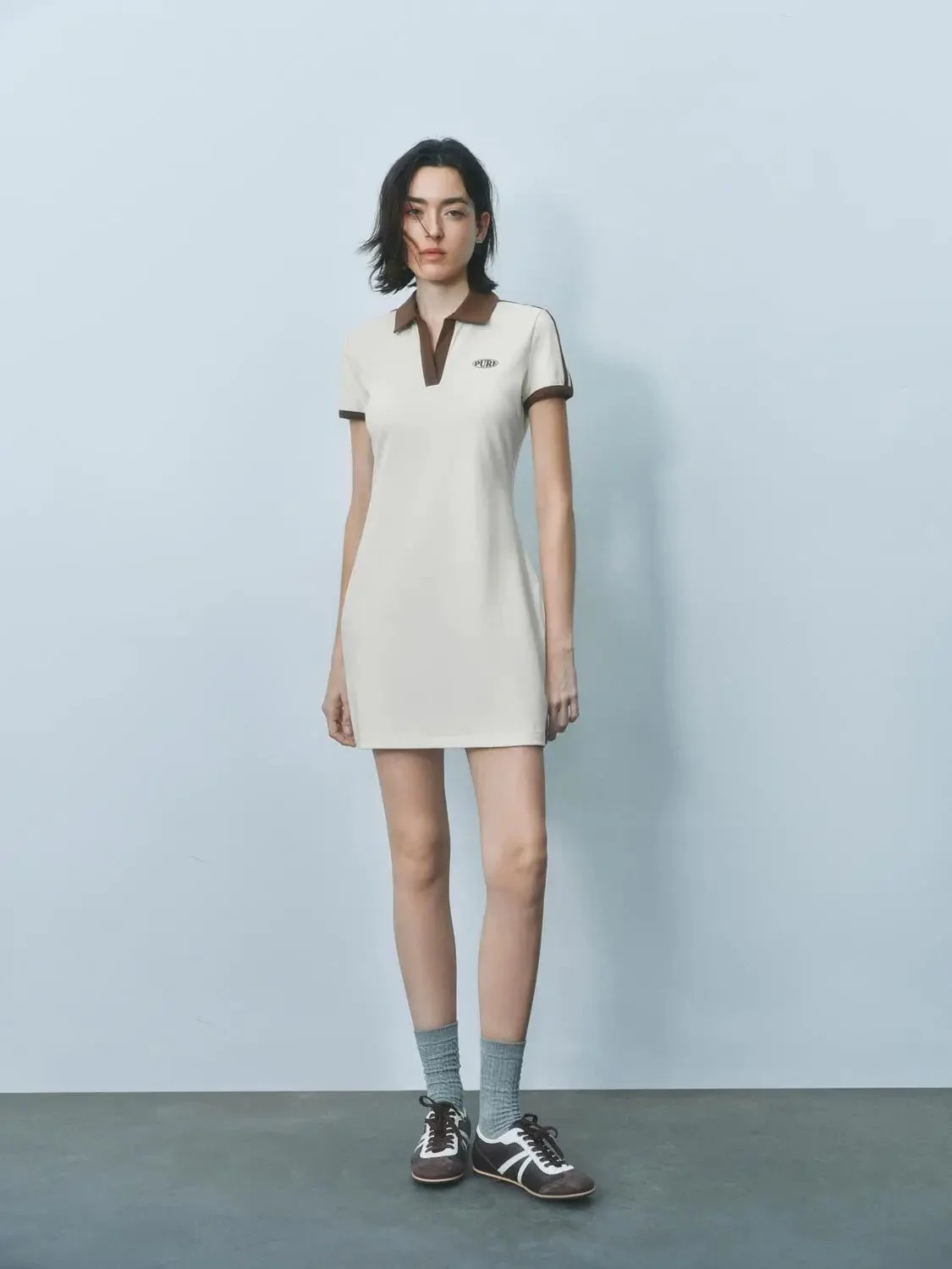 Polo Cotton Blend Collared A Line Silhouette Dress