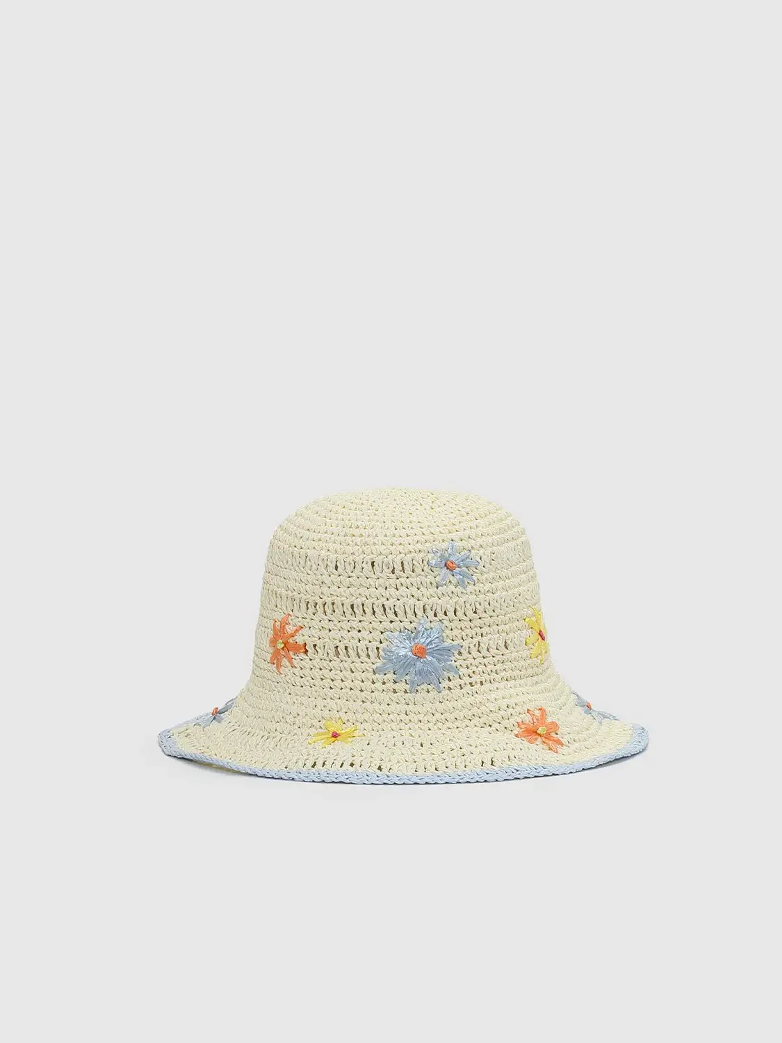 Contrast Trim Embroidered Crochet Bucket Hats