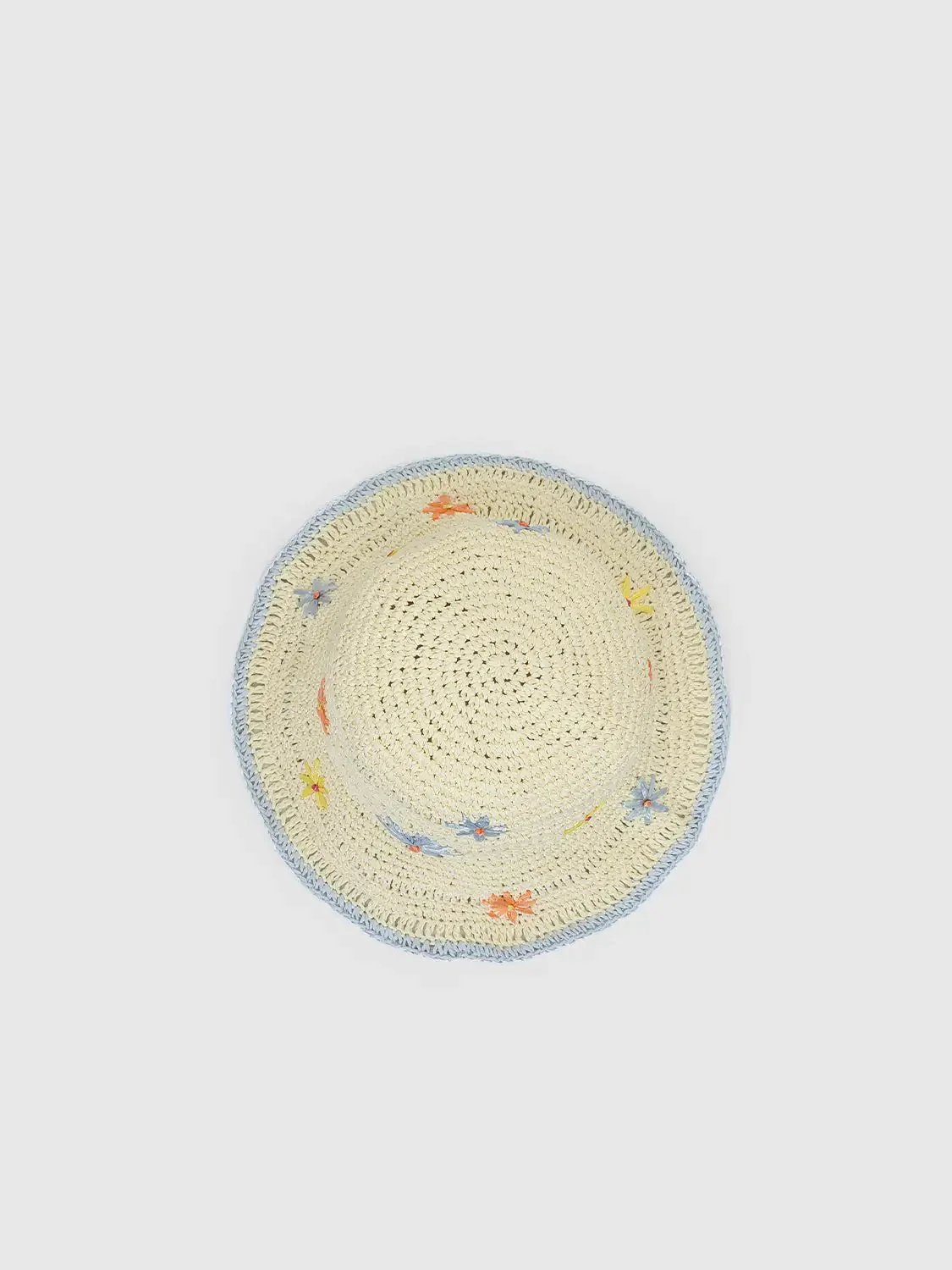 Contrast Trim Embroidered Crochet Bucket Hats