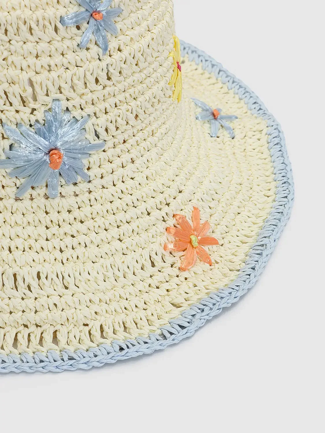 Contrast Trim Embroidered Crochet Bucket Hats