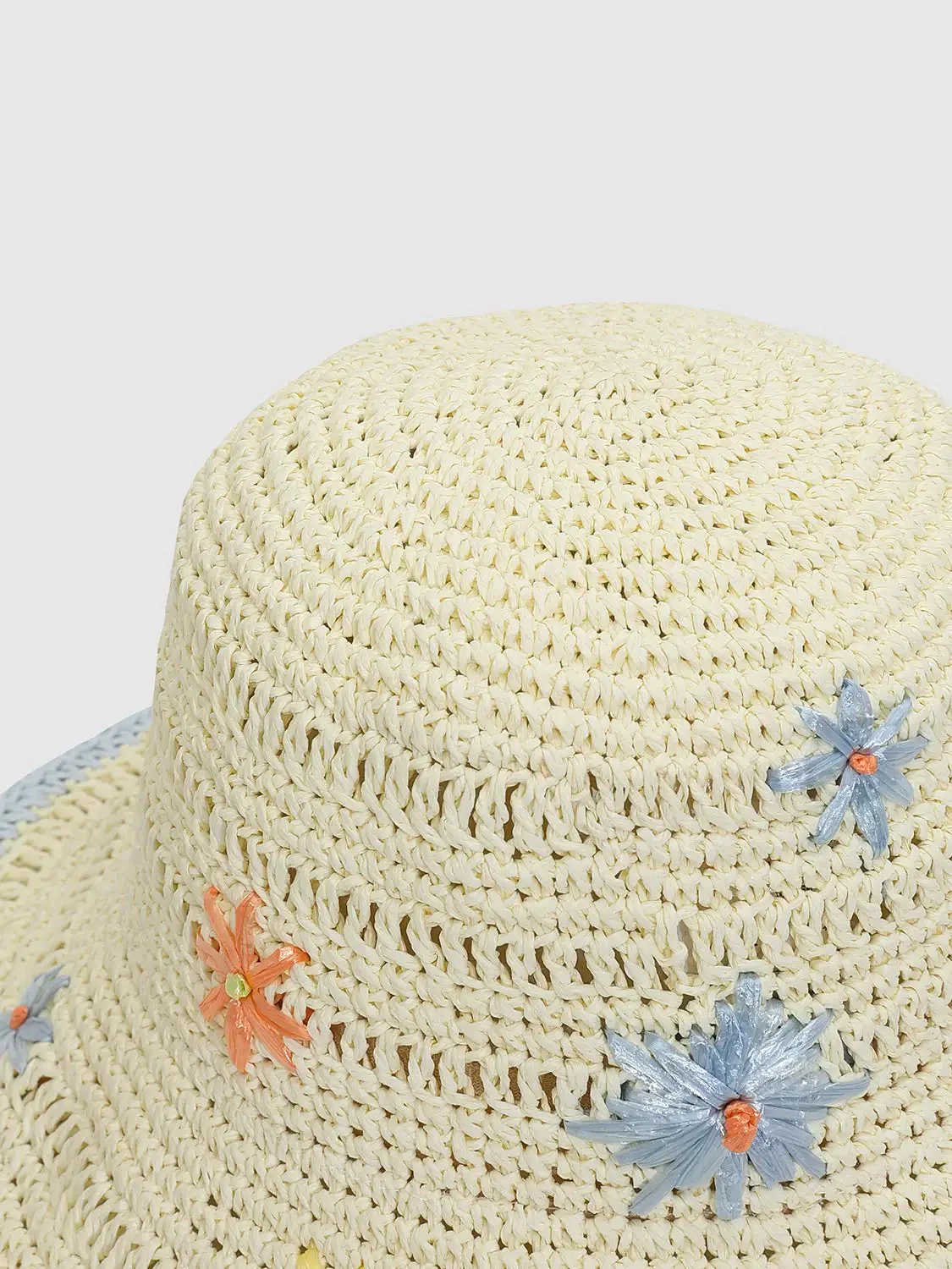 Contrast Trim Embroidered Crochet Bucket Hats