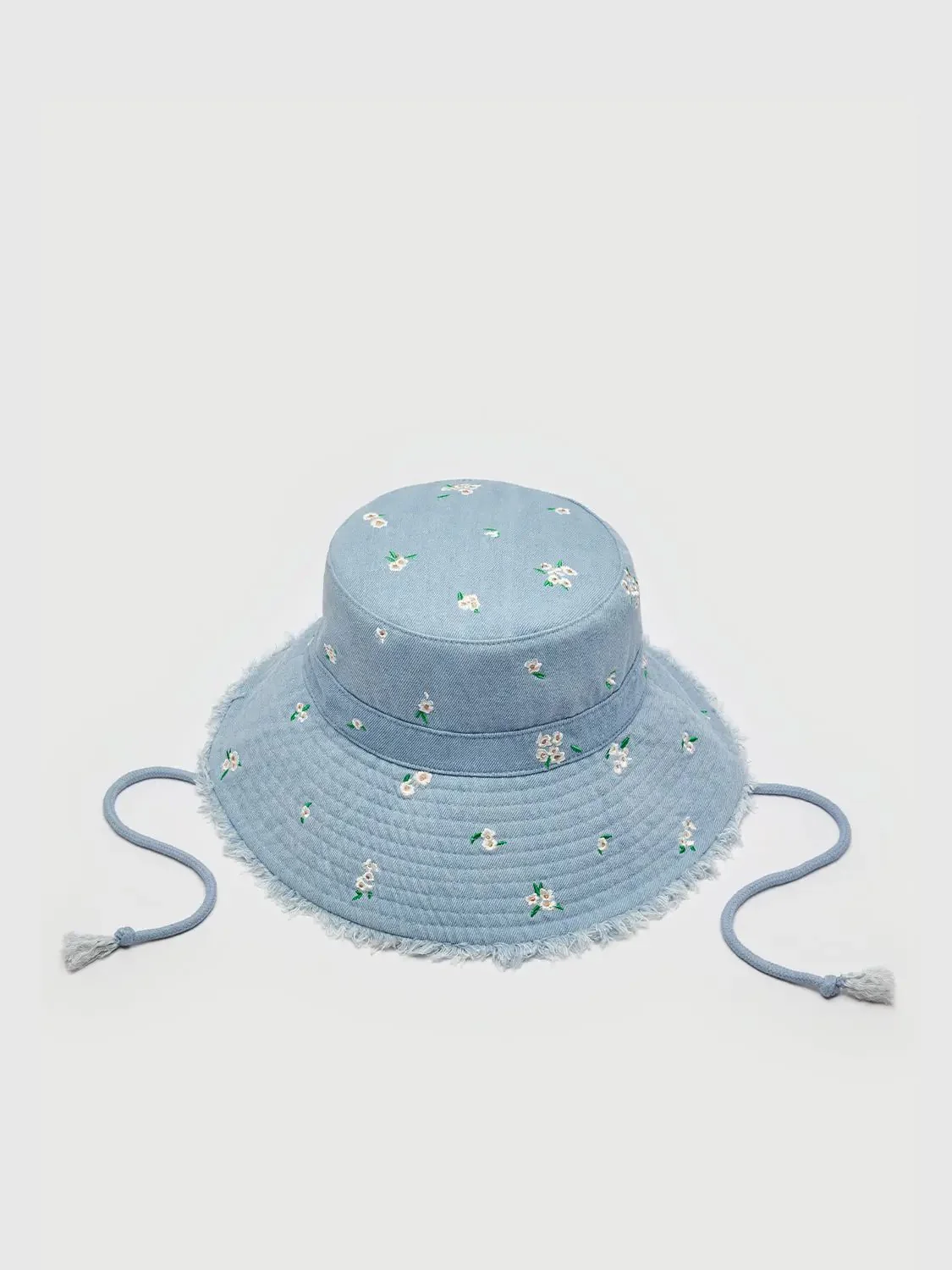 12929-floral-embroidered-raw-hem-denim-bucket-hats-3.webp Floral Embroidered Raw Hem Denim Bucket Hats