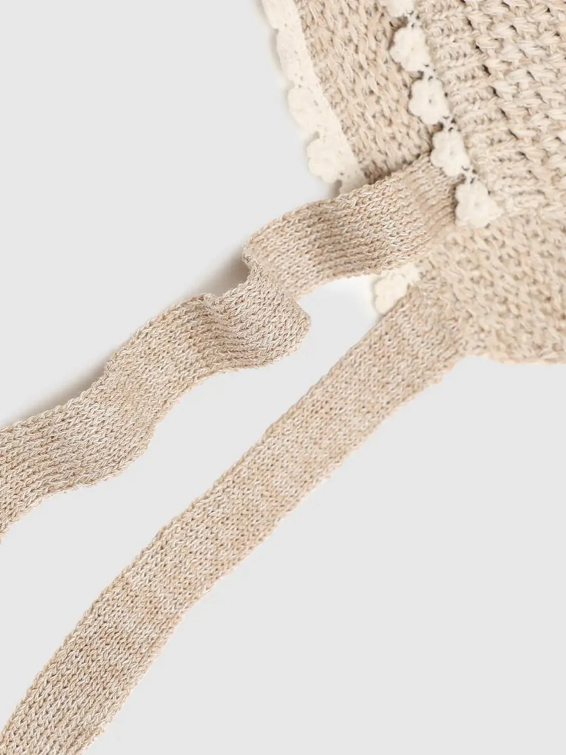Crochet Knit Textured Contrast Trim Lightweight Hat