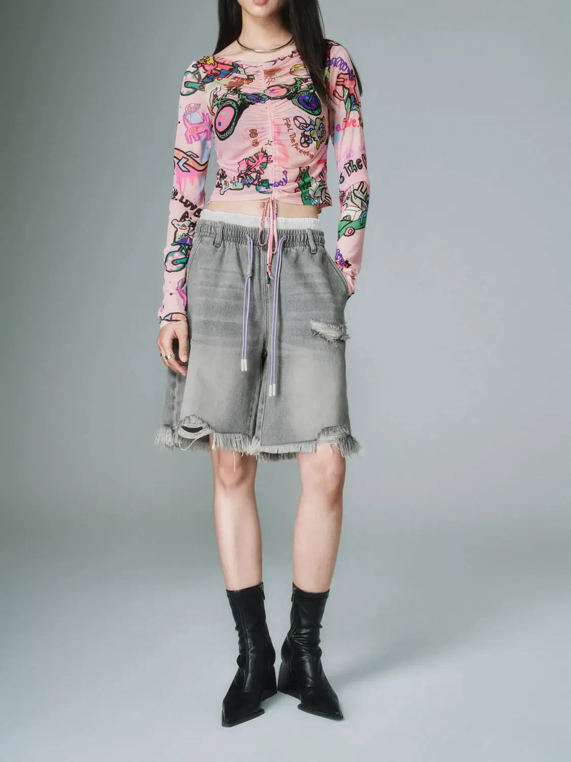 Drawstring Denim Shorts