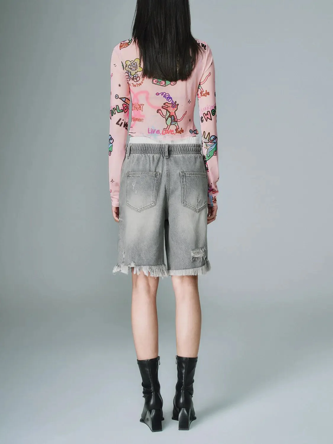 Drawstring Denim Shorts