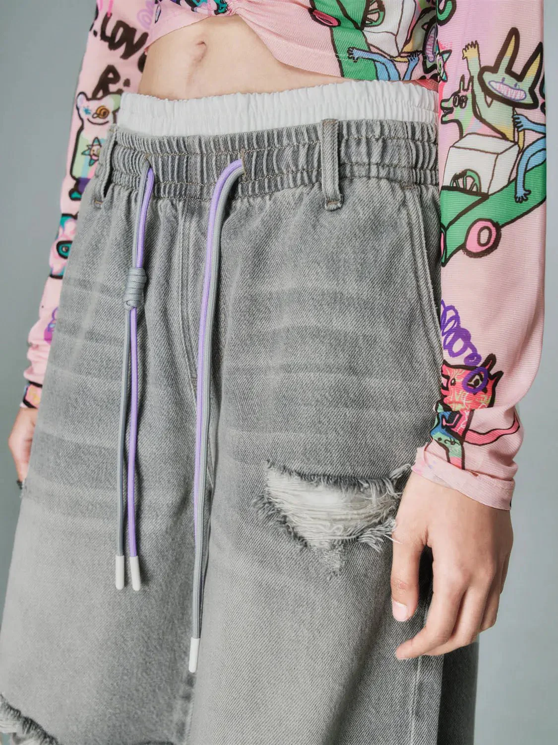 Drawstring Denim Shorts