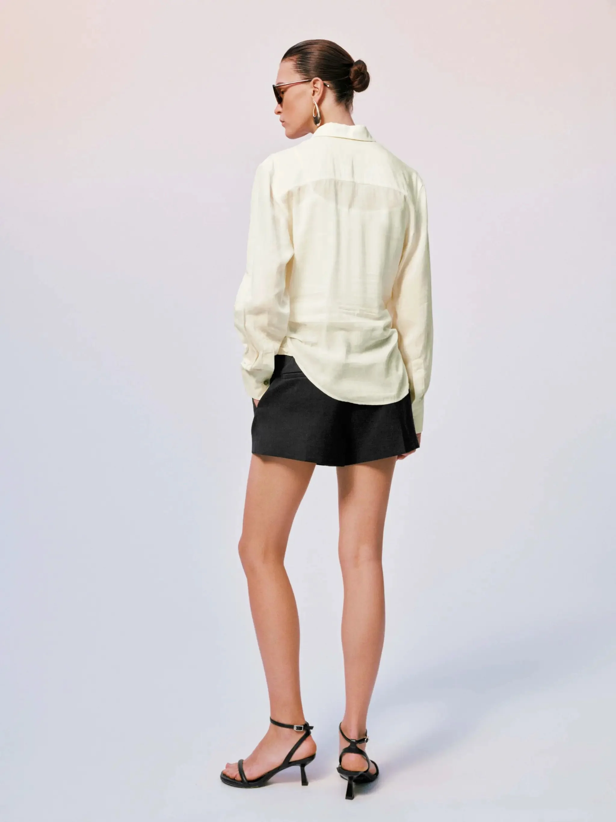 Knot Front Silk Shirred Asymmetric Shirts