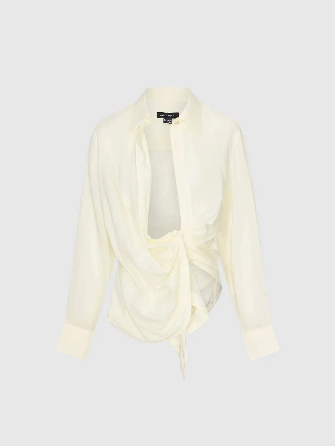 Knot Front Silk Shirred Asymmetric Shirts