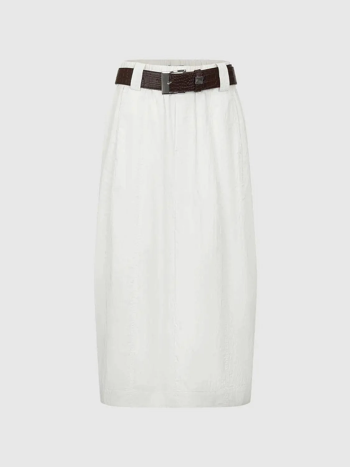 Lightweight Cotton Belted Seamed Balloon Midi Skirts