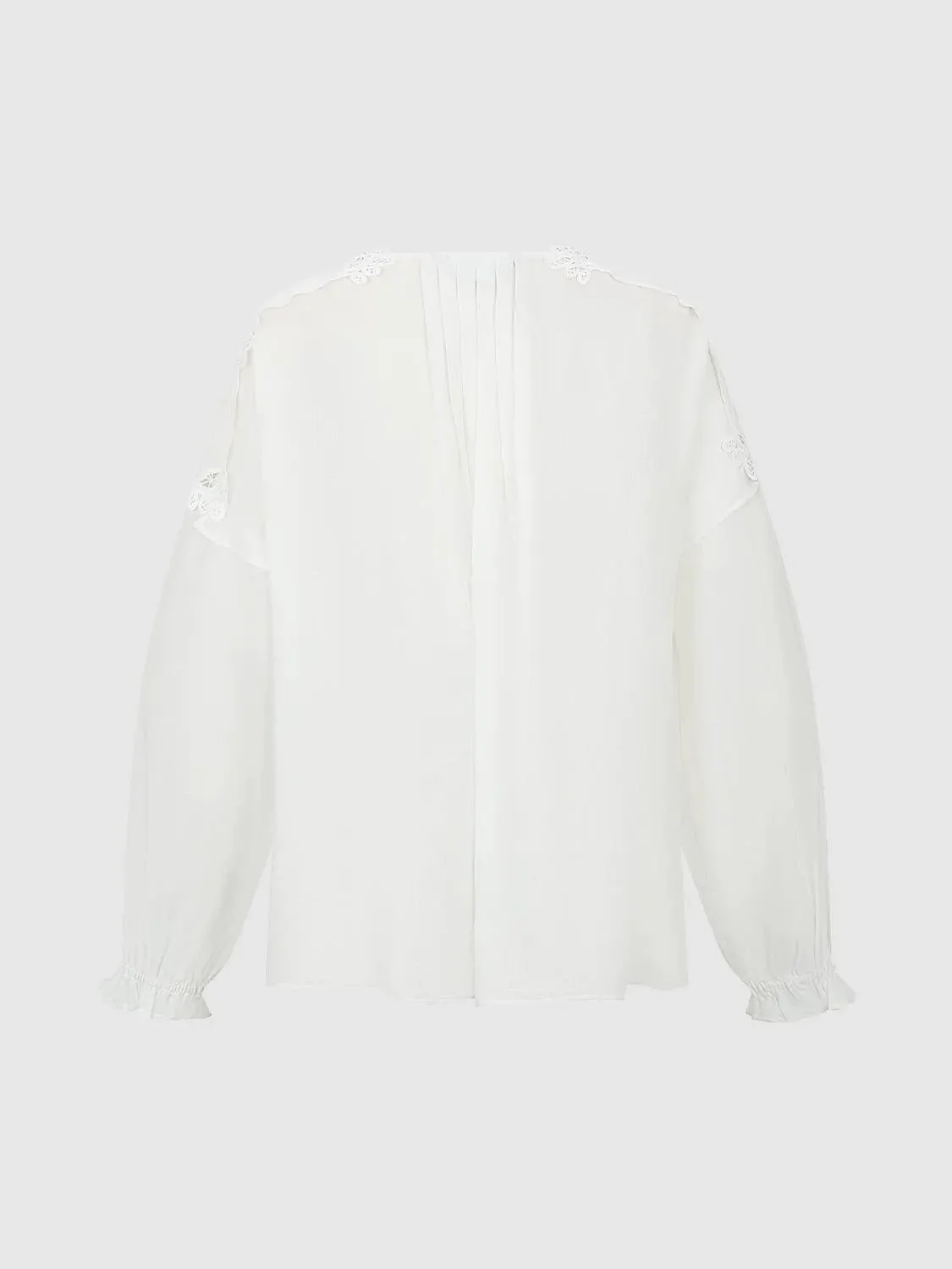 Lace Trim Ruffle Embroidered Cotton Shirts