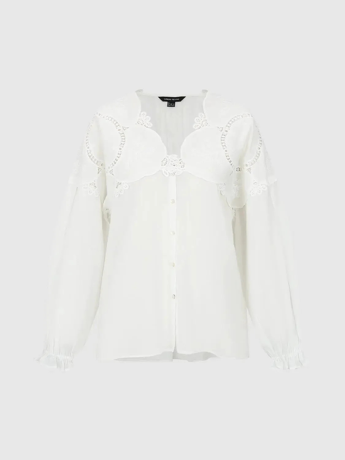 Lace Trim Ruffle Embroidered Cotton Shirts