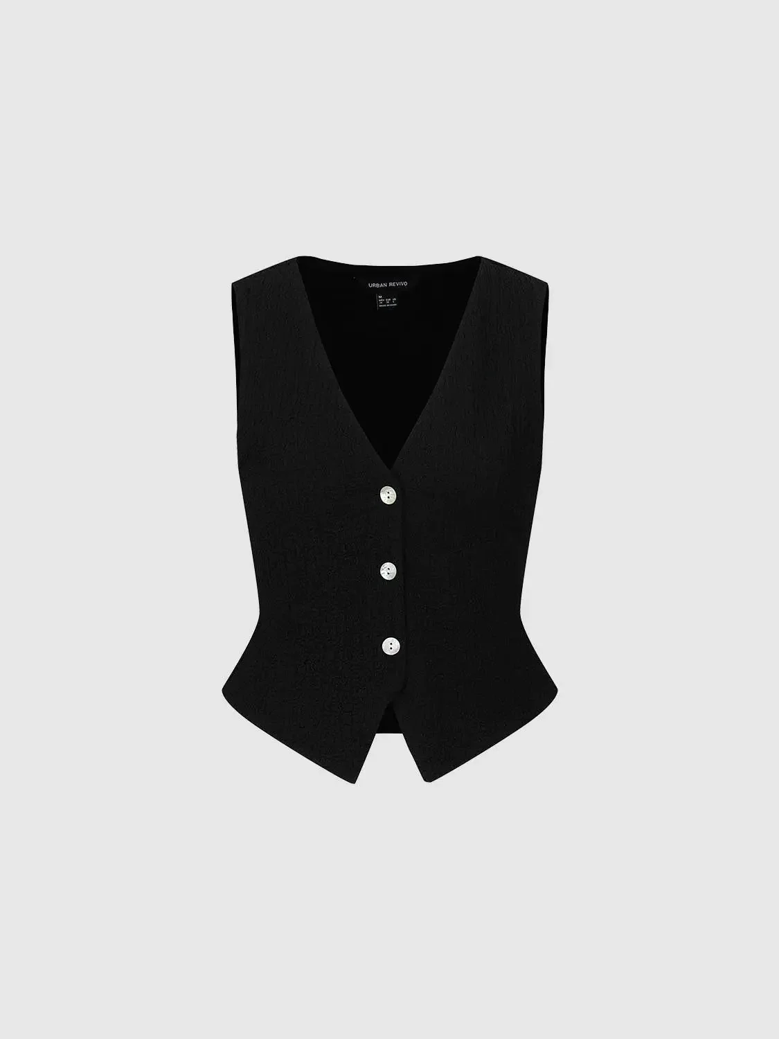 V-Neck Textured Knit Button-Up Vest