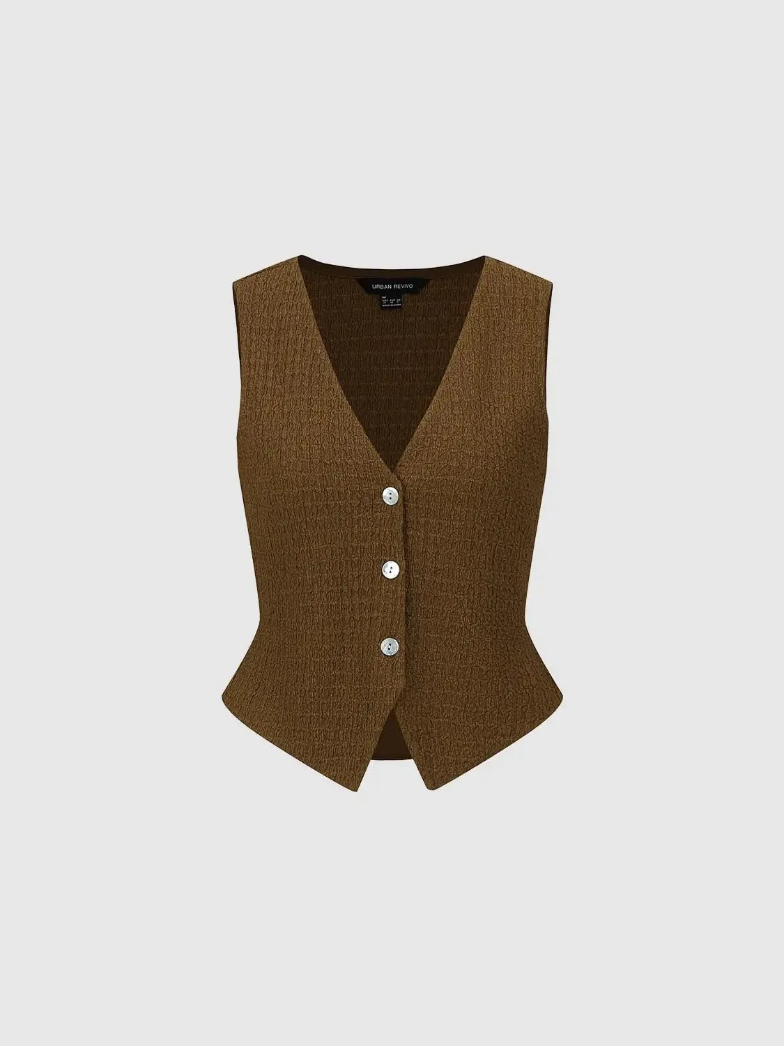 V-Neck Textured Knit Button-Up Vest