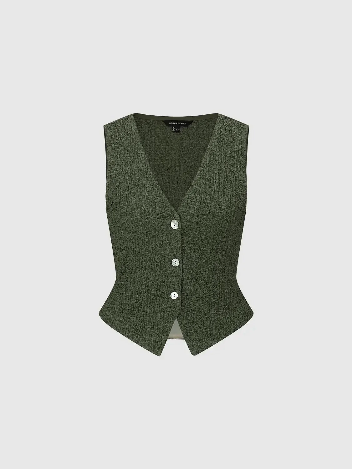 V-Neck Textured Knit Button-Up Vest