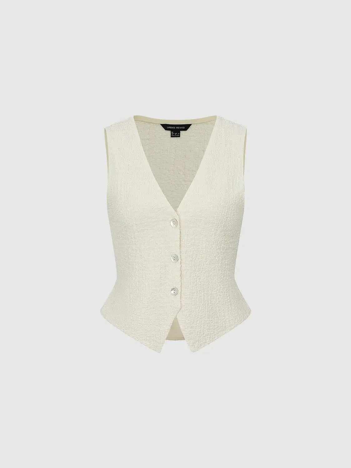 V-Neck Textured Knit Button-Up Vest