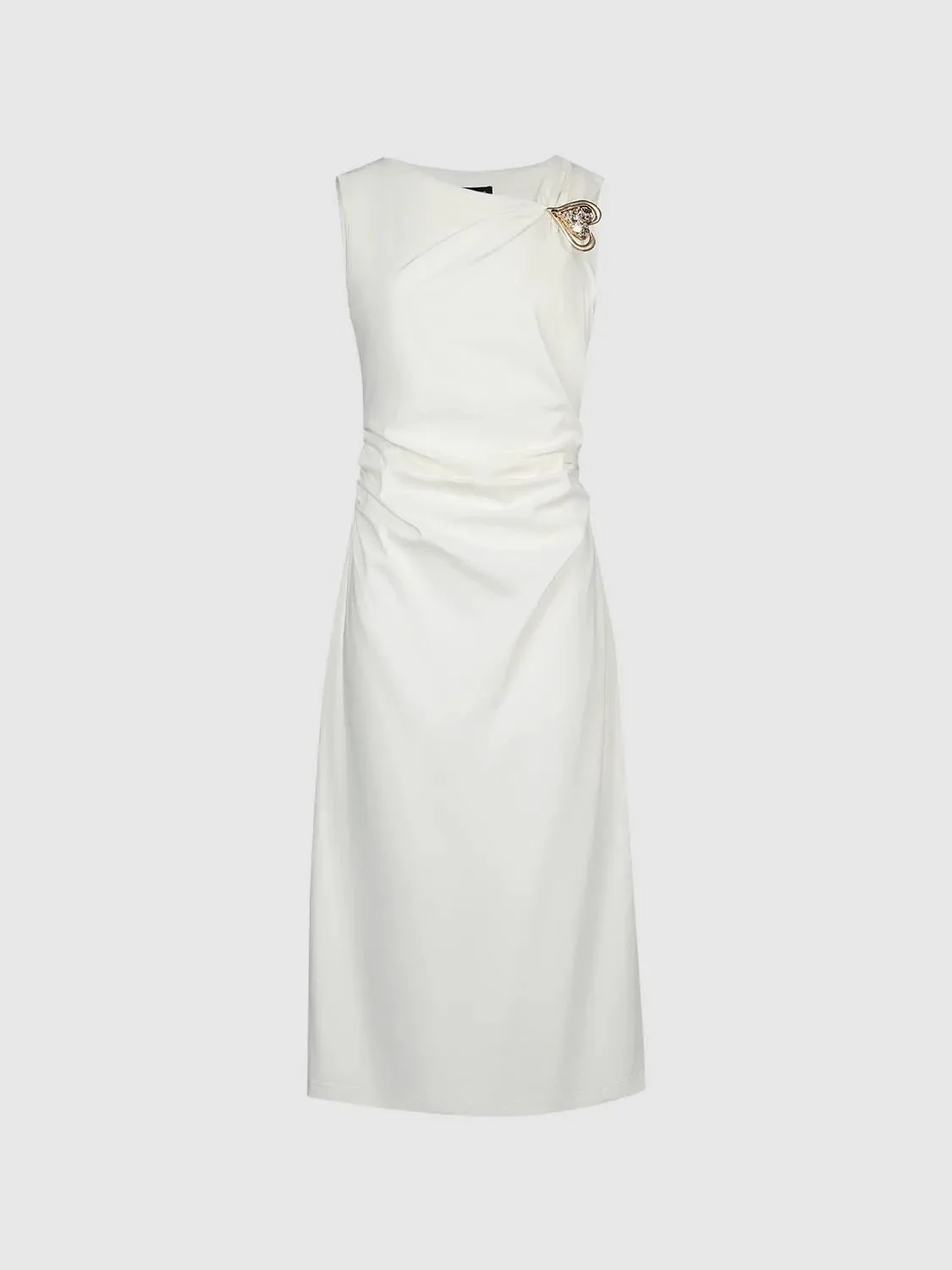 Linen Blend Sleeveless Asymmetric Ruched Midi Dresses