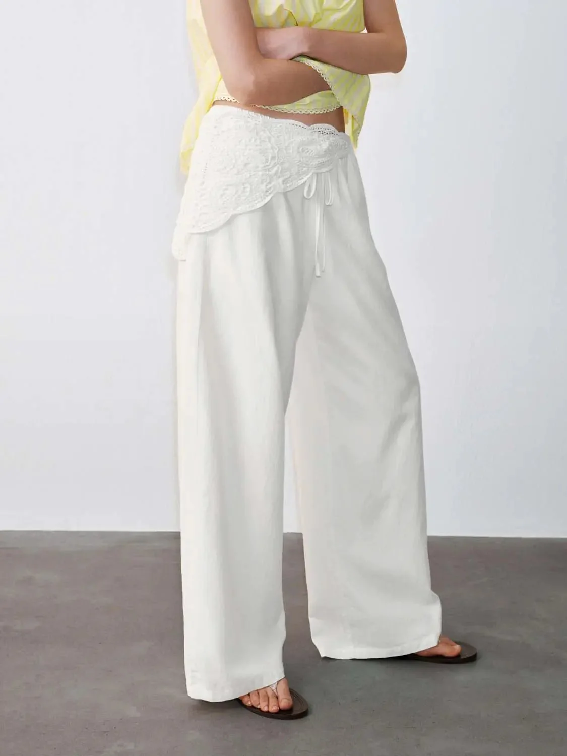 13151-cotton-lace-overlay-wide-leg-tassel-pants-3.webp Cotton Lace Overlay Wide Leg Tassel Pants