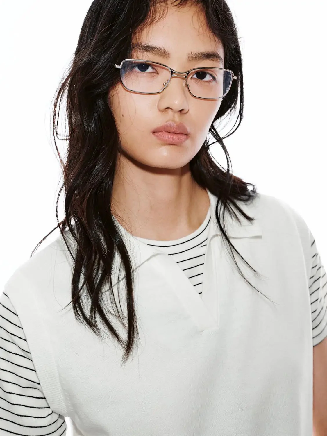 Polo Neck Contrast Striped Knitted T-Shirts