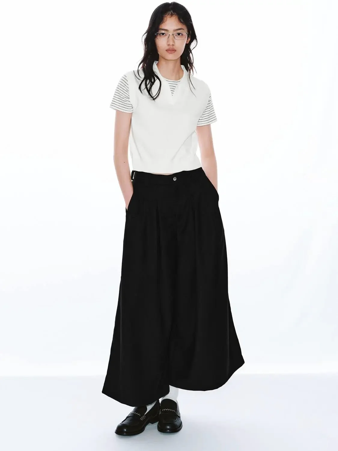 Polo Neck Contrast Striped Knitted T-Shirts