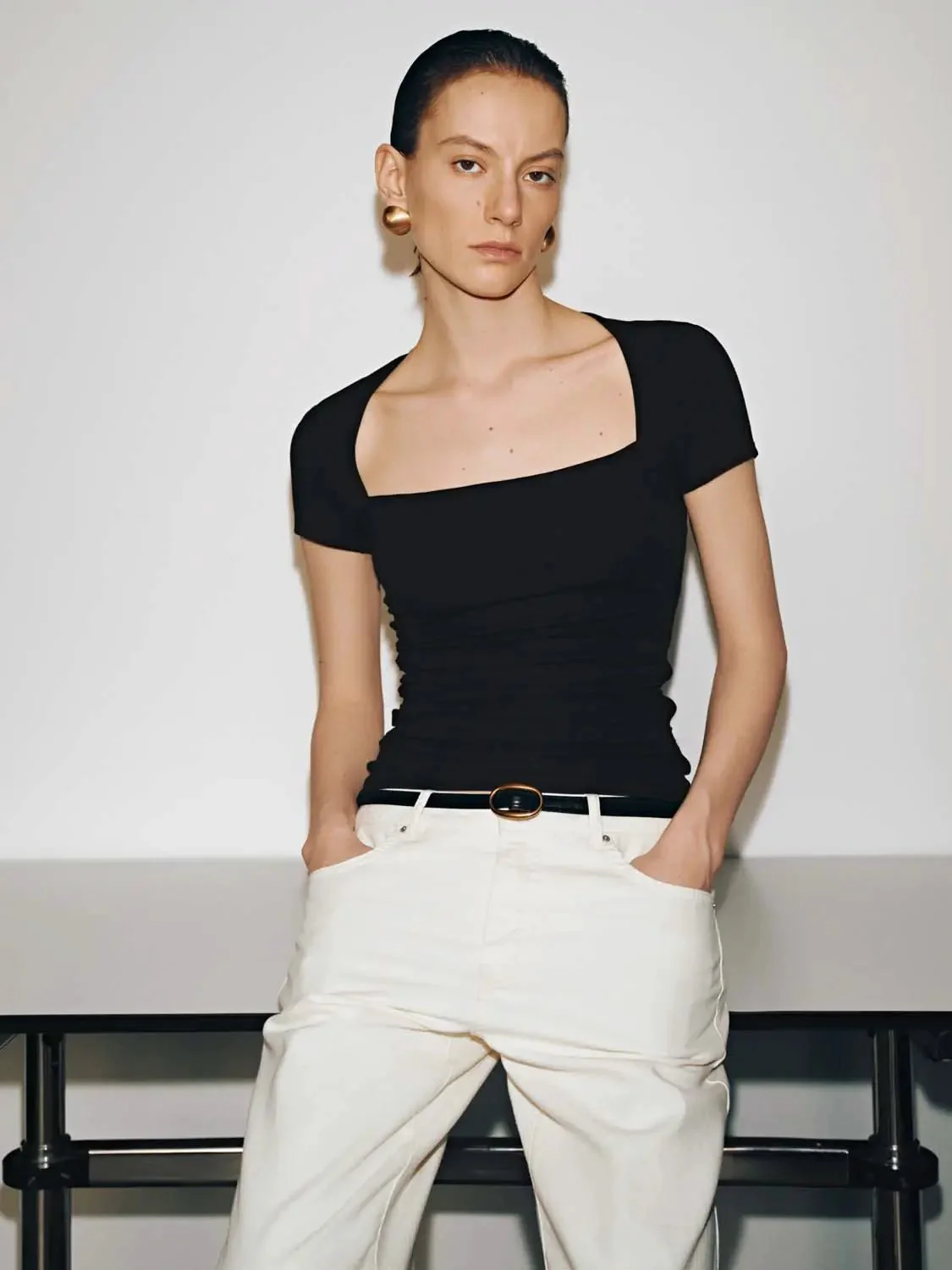13171-viscose-cotton-blend-square-neck-ruched-skinny-fit-t-shirt-2.webp Viscose Cotton Blend Square Neck Ruched Skinny Fit T Shirt