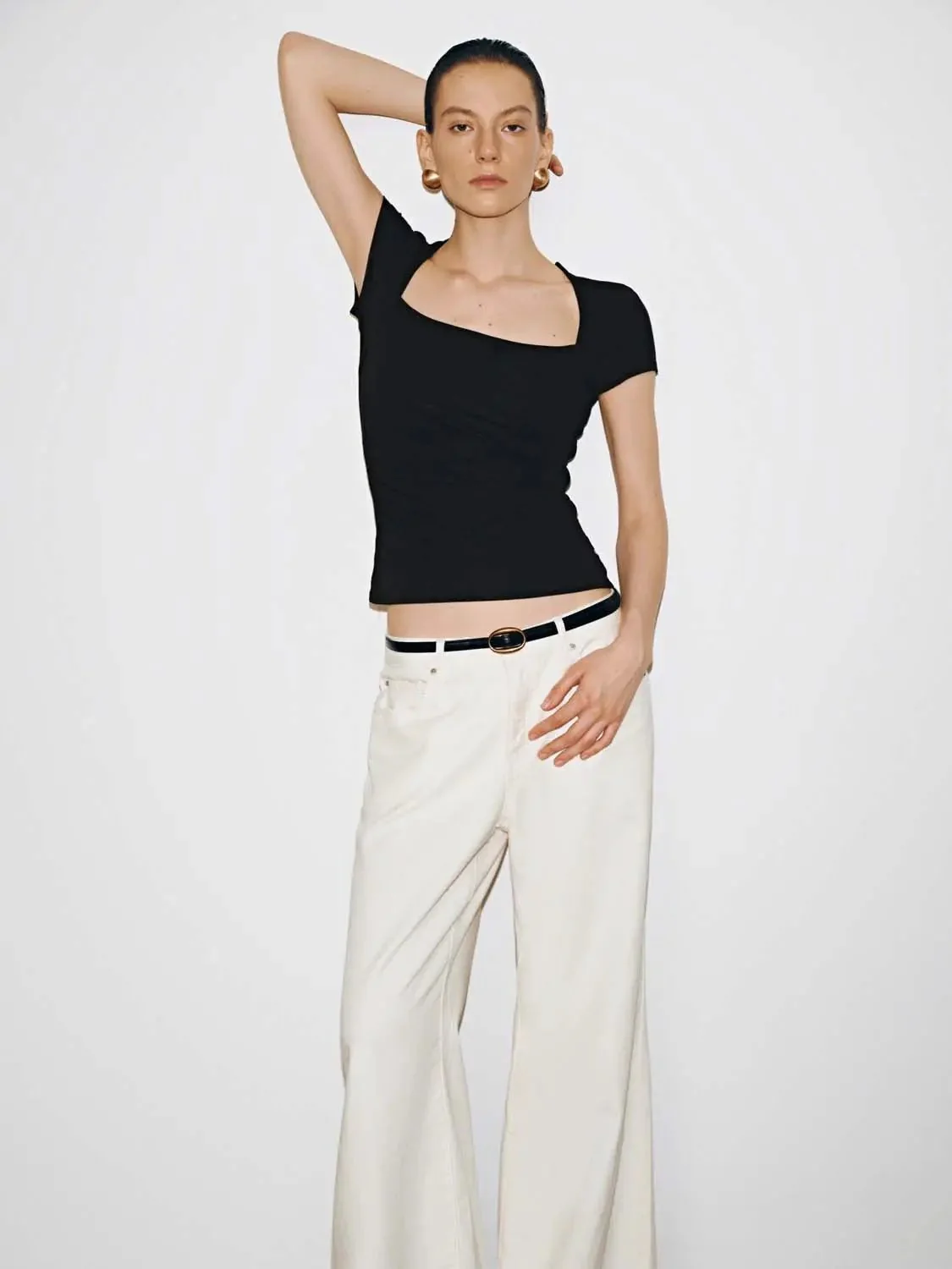 13171-viscose-cotton-blend-square-neck-ruched-skinny-fit-t-shirt-3.webp Viscose Cotton Blend Square Neck Ruched Skinny Fit T Shirt