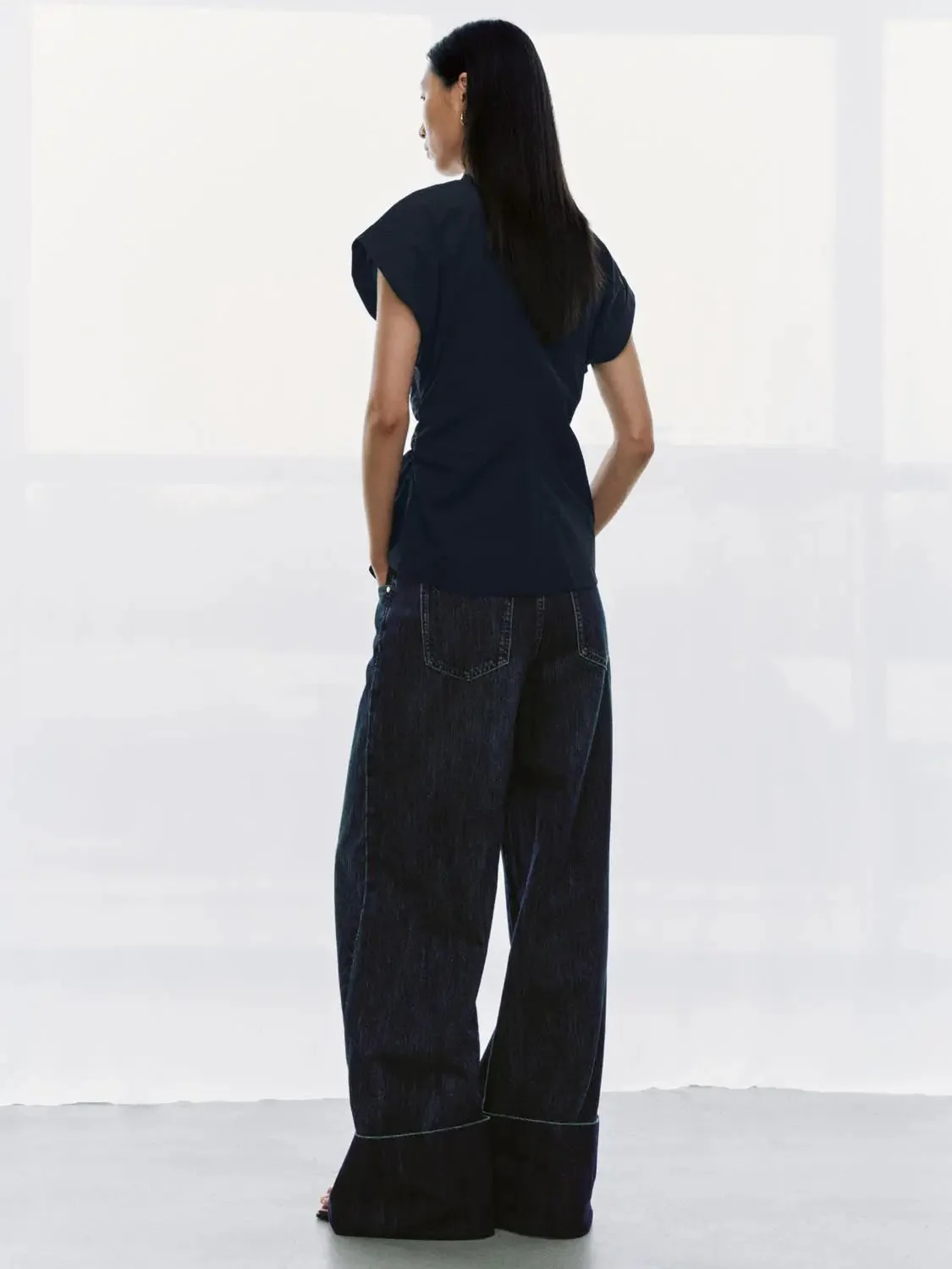 Nipped Waist Cap Short Sleeve Shirts